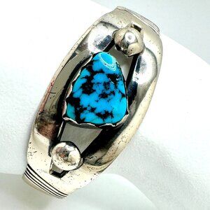 Vintage Sterling Silver Cuff Bracelet With Kingman Turquoise Gemstone 32 Grams